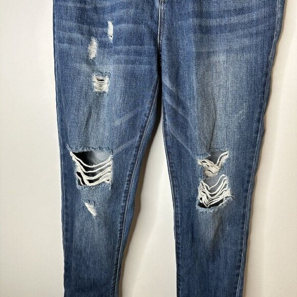 Risen Los Angeles Womens Jeans Elastic Waist 80s Y2K Distressed Denim Blue Sz 27 - Picture 3 of 12